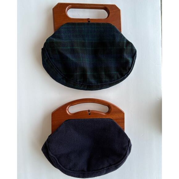 VTG Triminghams Bermuda Clutch Duo: Wood Handle, Wool Tartan Preppy Holiday Gift - Picture 3 of 12